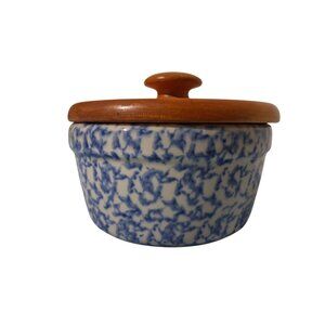 The Workshops of Gerald Henn Roseville Sponge Ware Pottery Butter Keeper with Li